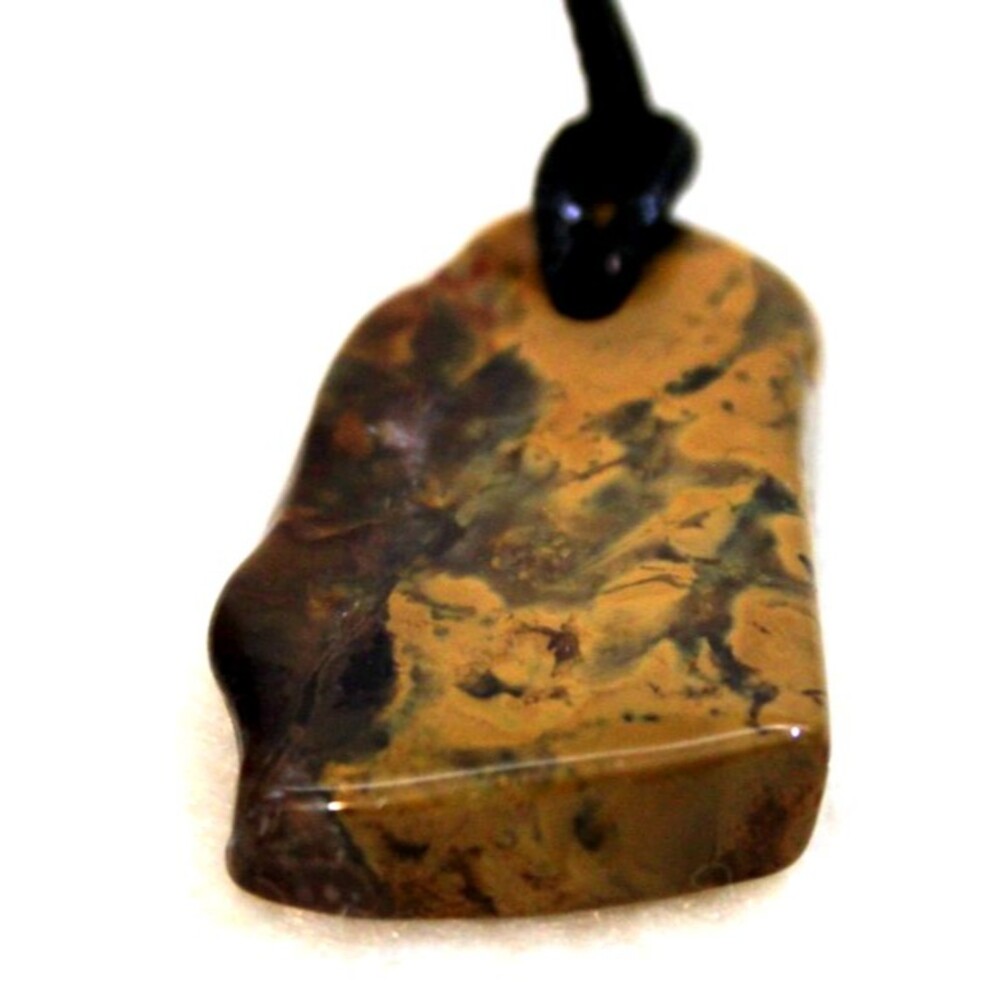 Utah Jasper Stone Pendant Necklace Black Cord Silver Tone Clasp Natural Gemstone